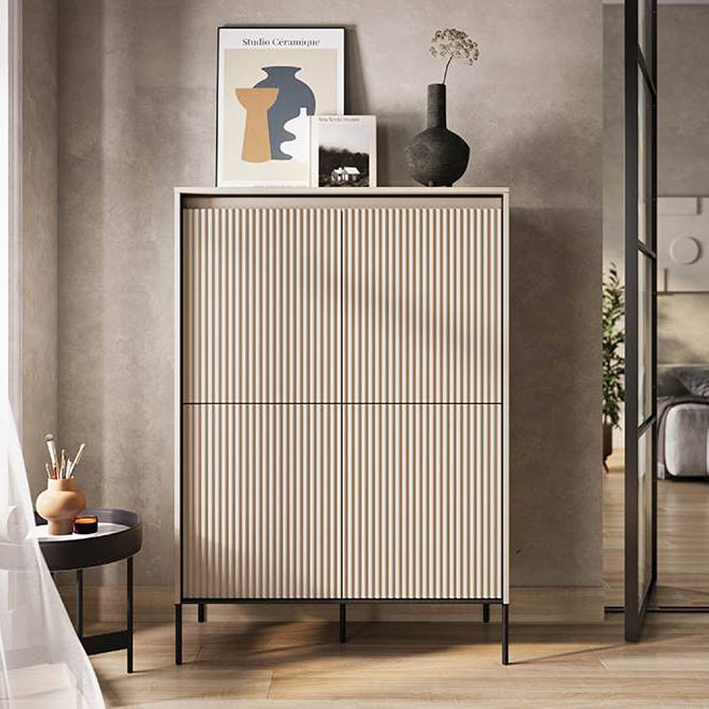 Комод 4д Тренд высокий бежевый/черный с подсветкой 98x40x140 см